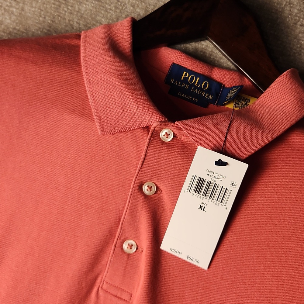 Polo Ralph Lauren Polo Shirt Mens XL Red Orange Classic Fit Pocket Short Sleeve